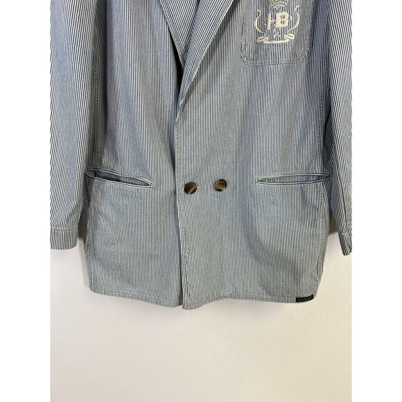 Harve Benard Vtg 90s Women's Blazer White Blue Striped Nautical Women’s L Cotton - Picture 5 of 13